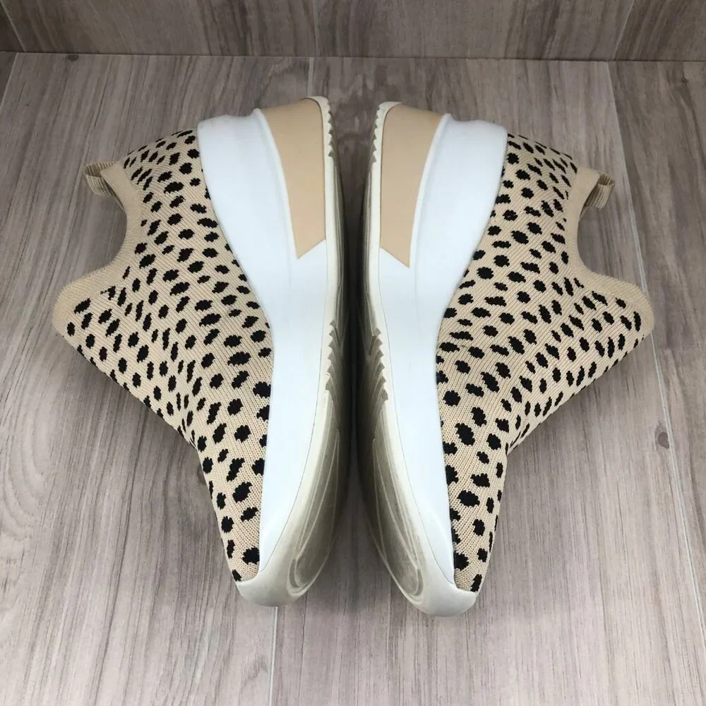 Gianni Bini Beige and Black Leopard Knit Slip-On Wedge Sneakers - Picture 7 of 11